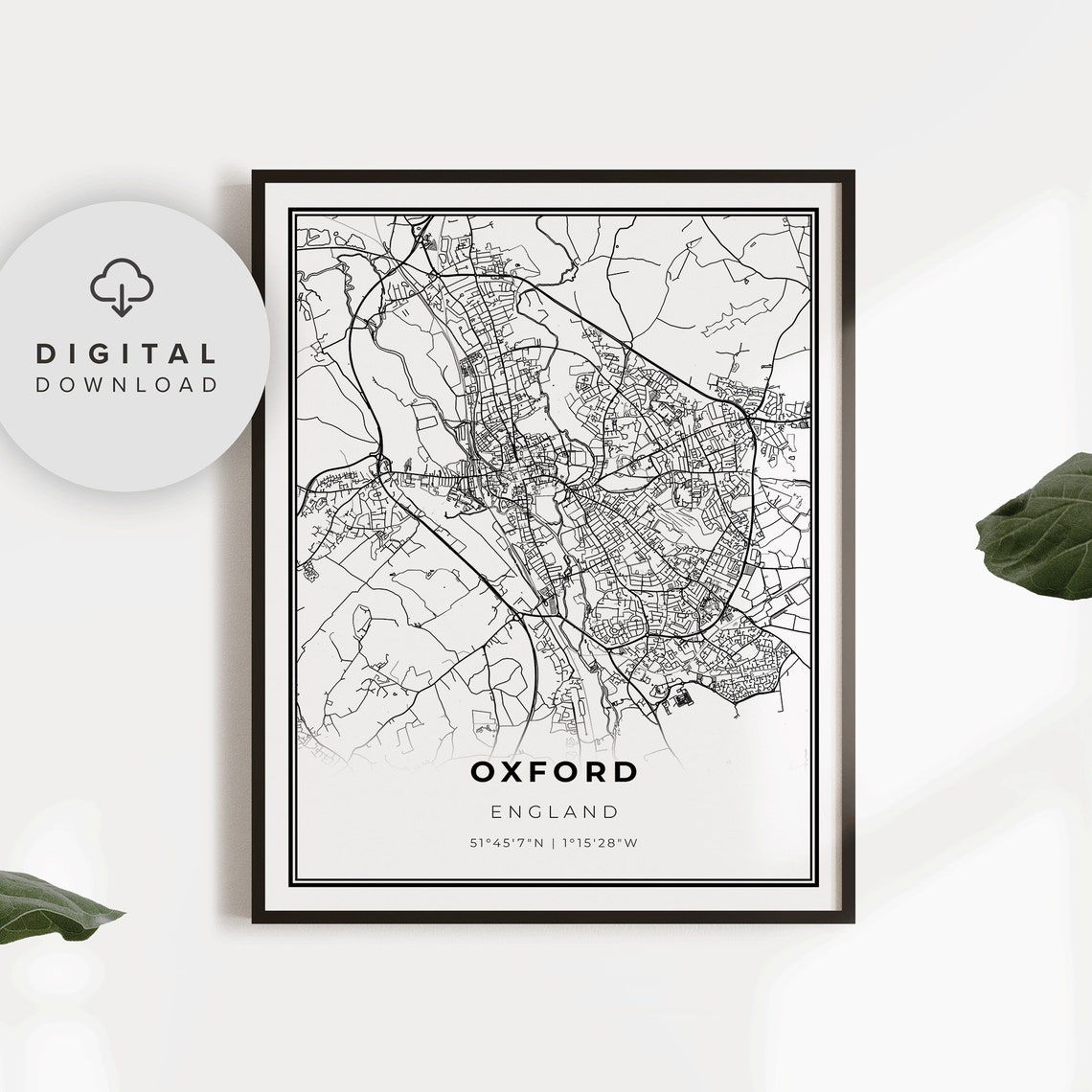 Oxford England City Street Map Minimalist Black and White Art Poster