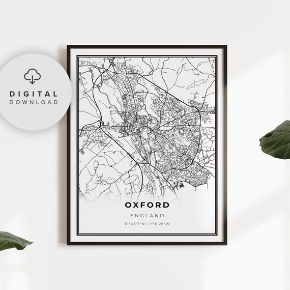 Oxford Map Print England United Kingdom Uk Art Poster City Street Road Artwork Np739