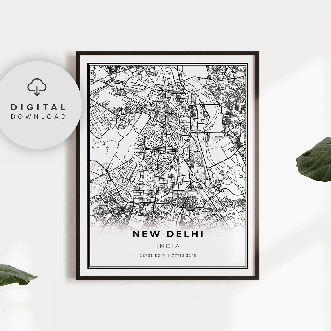 New Delhi India City Street Map with Coordinates Decor Art Poster