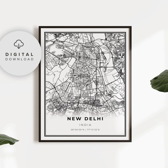 New Delhi Map Print India Art Poster City Street Road Gift Mom Girlfriend Np908