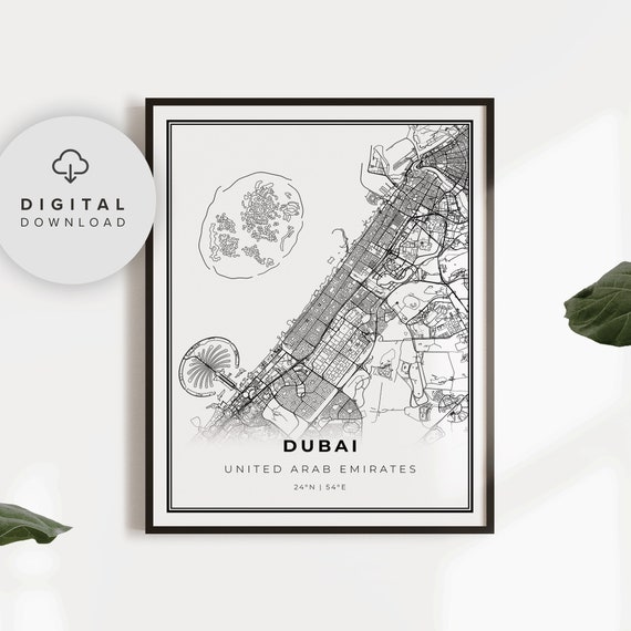 Dubai Map Print United Arab Emirates Art Poster Dubay City Street Road Np712
