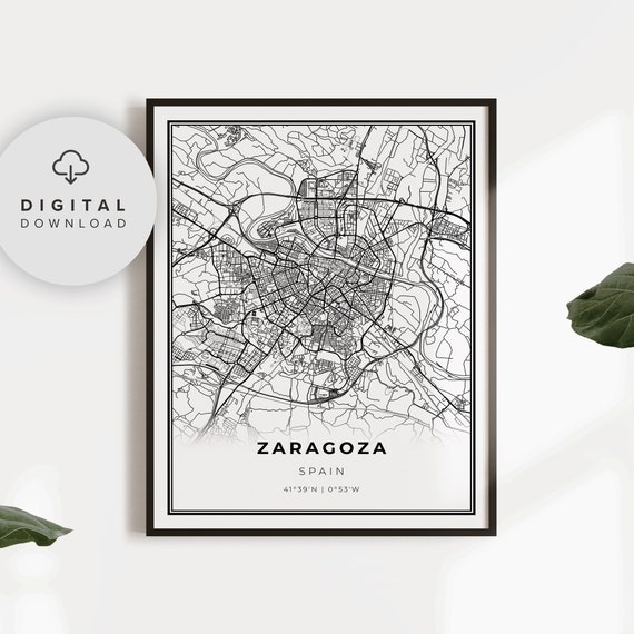 Zaragoza Map Print Spain Art Poster City Street Road Gift Mom To Friend Np468