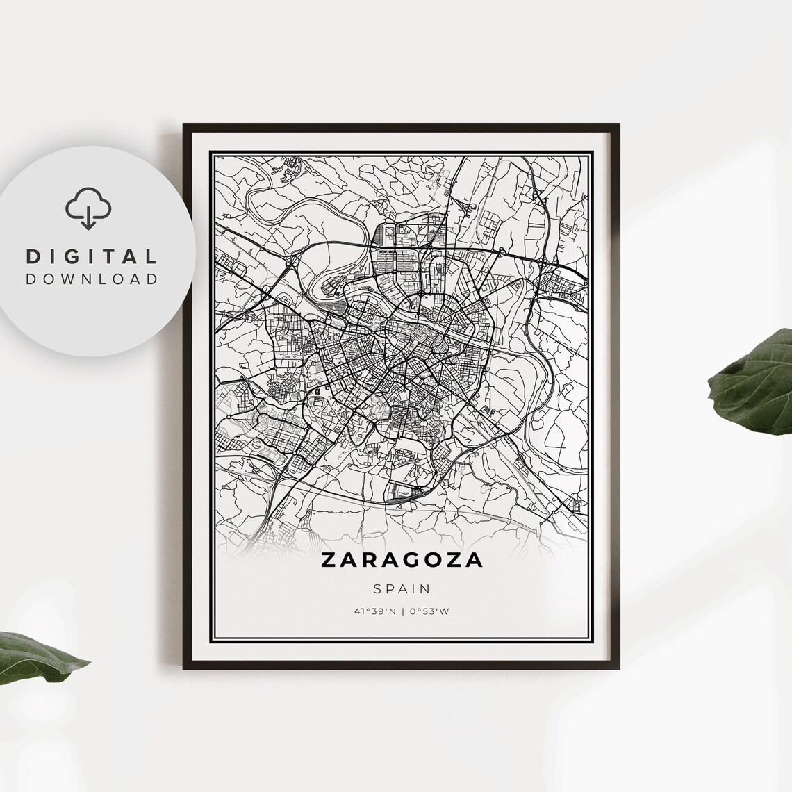 Zaragoza Spain Historic Street Map Minimalist City Art Poster
