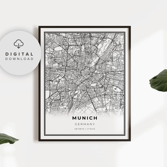 Munich Map Print Germany Art Poster Bavaria City Street Road Office Gifts Women Np783