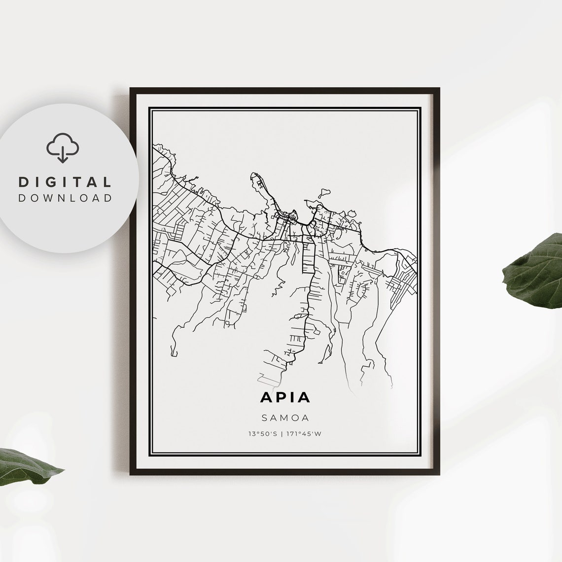 Apia Samoa City Street Roads Map Print for Modern Home Decor