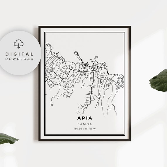 Apia Map Print Samoa Art Poster Upolu Tuamasaga City Street Road Np568