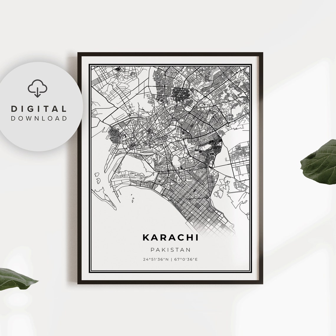 Karachi Pakistan City Street Map Coordinates Modern Wall Poster