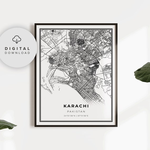 Karachi Map Print Pakistan Art Poster City Street Road Travel Bedroom Np574