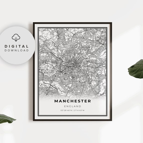 Manchester Map Print England United Kingdom Uk Art Poster City Street Road Decor Np624