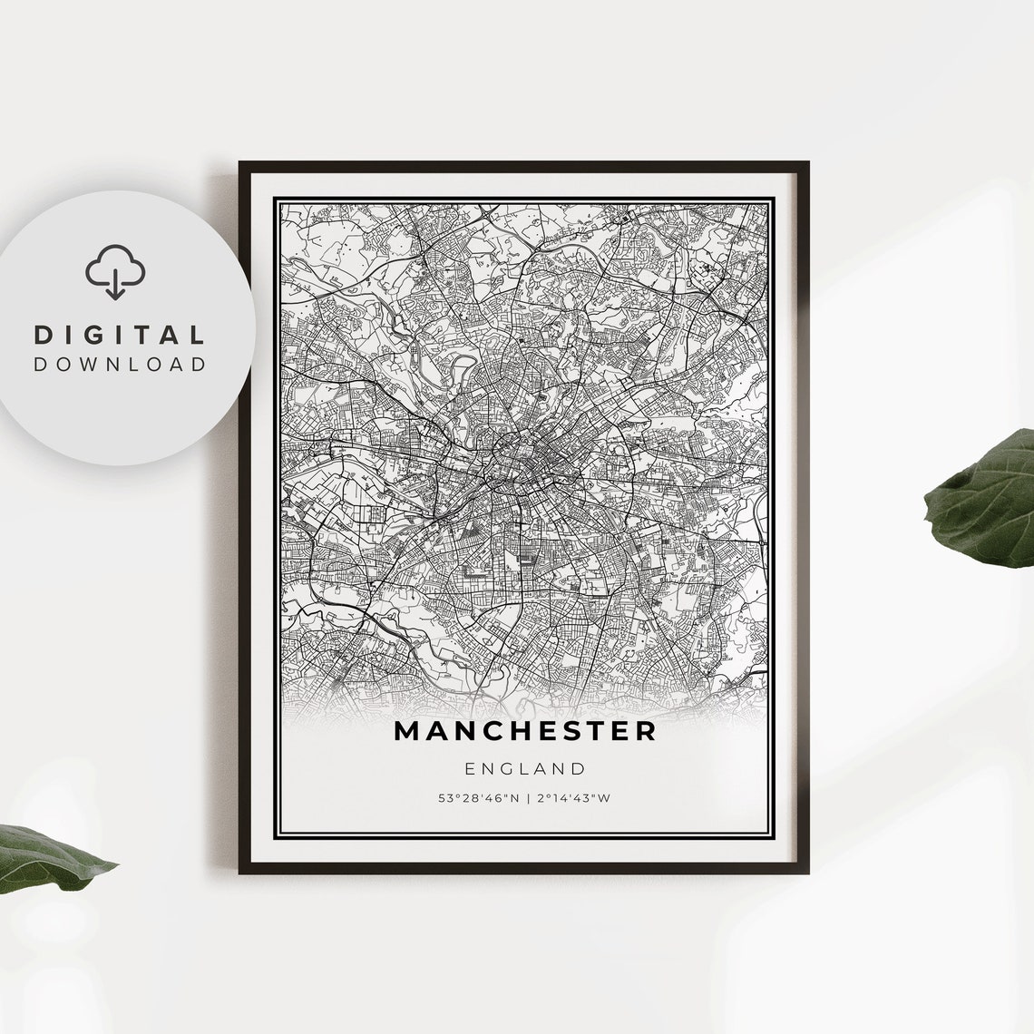 Manchester England City Street Map Line Art Minimalist Poster