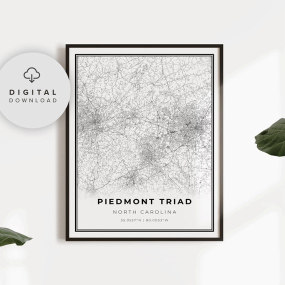 Piedmont Triad Map Print North Carolina Nc Usa Art Poster City Street Road Etsy Np140