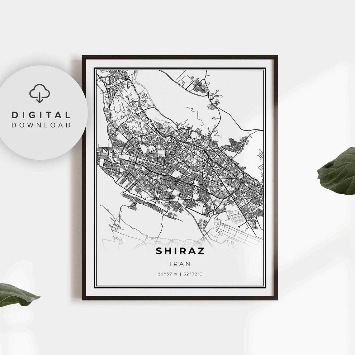 Shiraz Iran Minimalist City Street Road Map Line Art Travel Poster