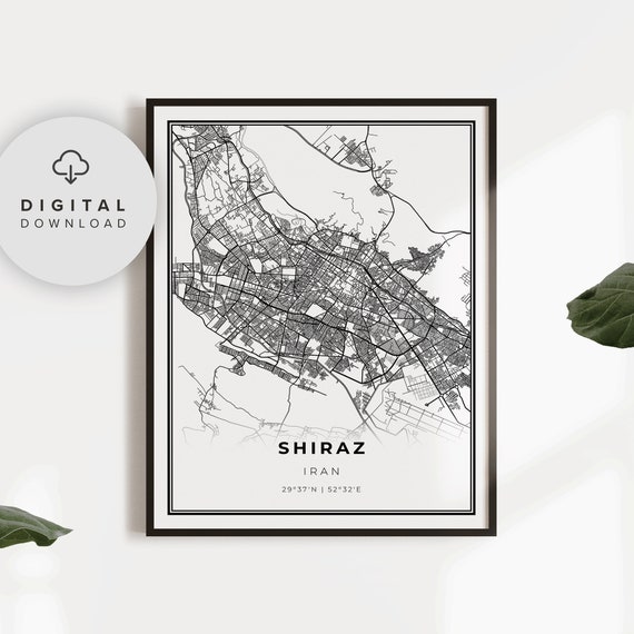 Shiraz Map Print Iran Art Poster City Street Road Prints Etsy Gift For Elderly Np883