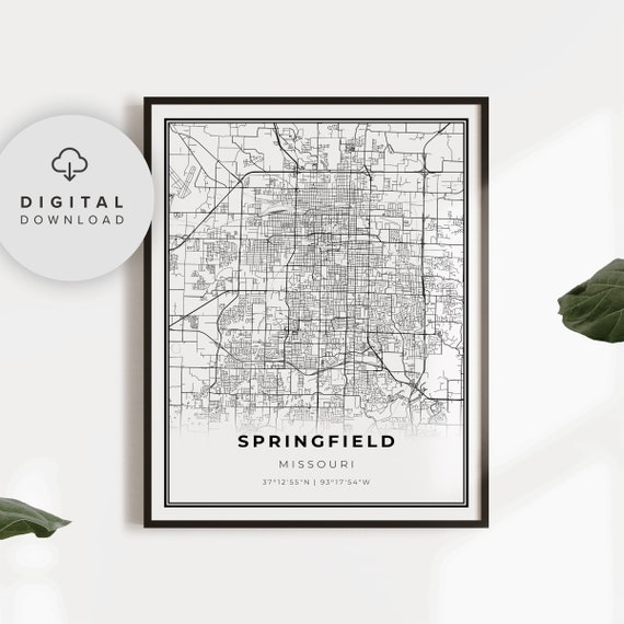 Springfield Map Print Missouri Mo Usa Art Poster City Street Road Np108