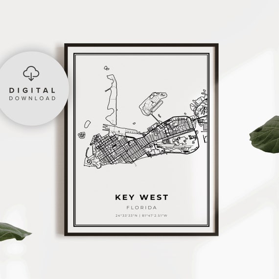 Key West Map Print Florida Fl Usa Art Poster City Street Road Np211