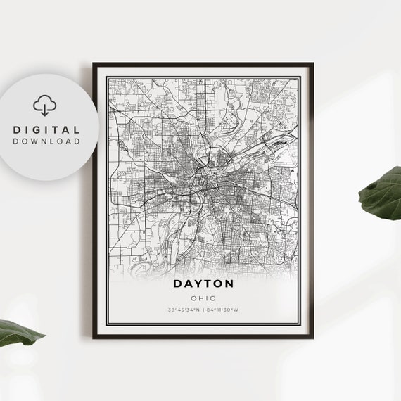 Dayton Map Print Ohio Oh Usa Art Poster City Street Road Gift Her Best Maps Np56