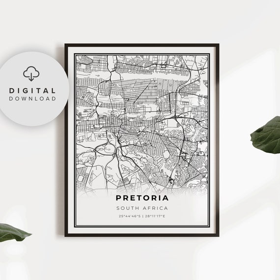 Pretoria Map Print South Africa Art Poster Gauteng City Street Road Np709