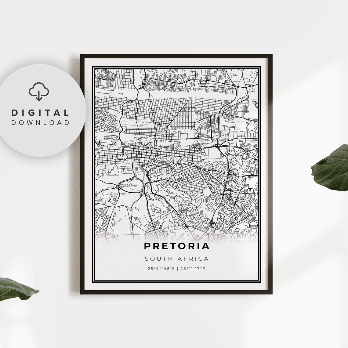 Pretoria South Africa Detailed Street Map Minimalist Art Print