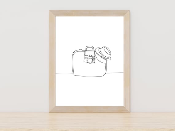 Suitcase Line Art Travel Poster, Boho Getaway Decor