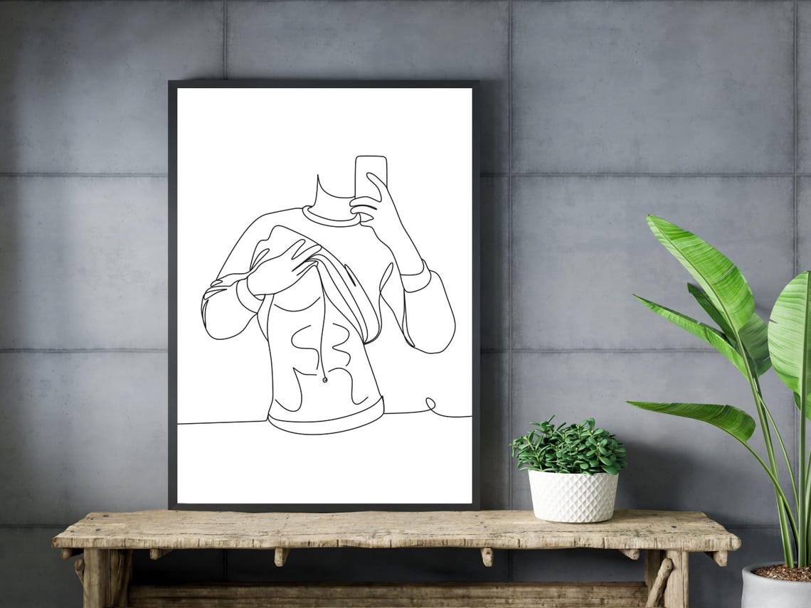 Man Lifting Shirt Mirror Selfie Single Line Art Male Figure Poster - Image 3