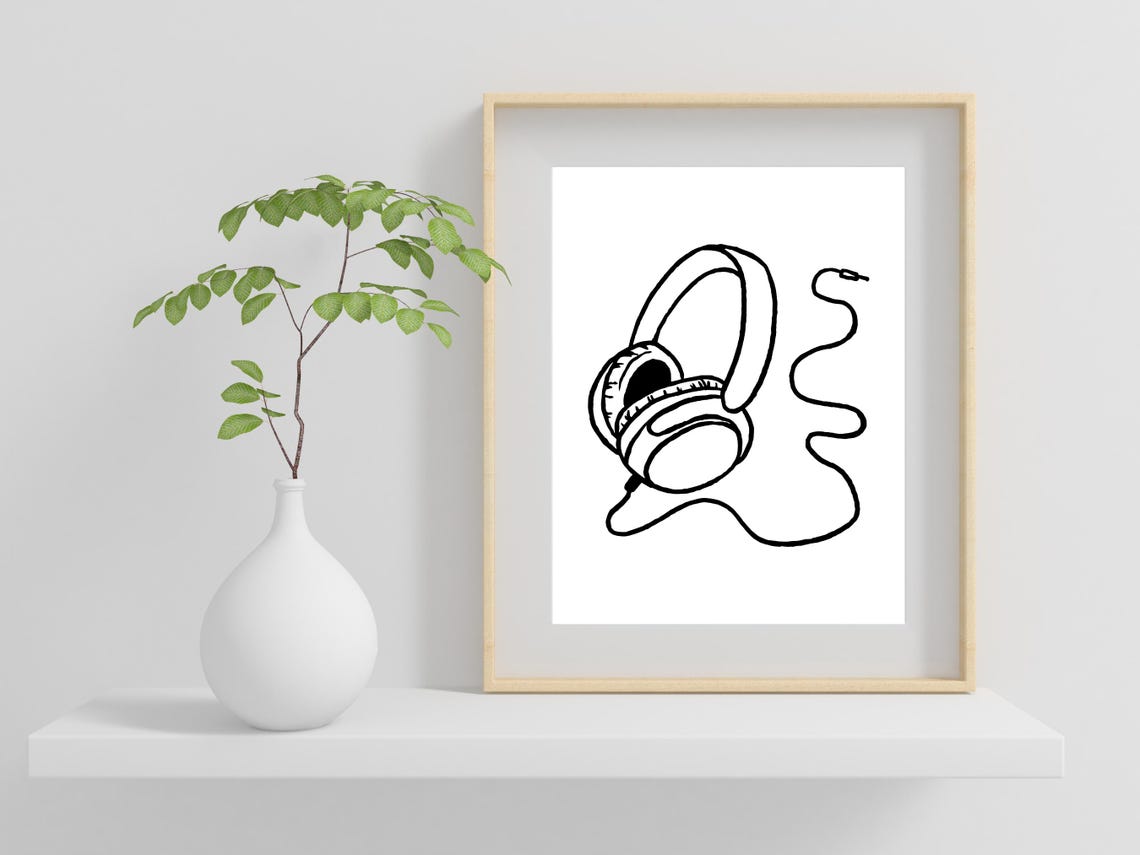 Headphones Minimalist Line Art Drawing Music Lover Wall Poster - Image 2