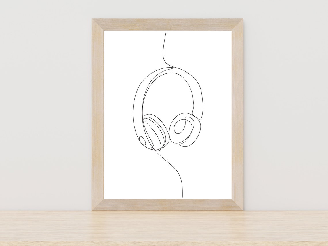 Minimalist Headphones Continuous One Line Art Music Room Poster