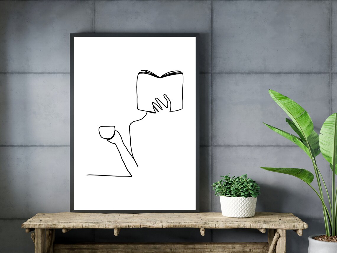 Book And Coffee Fine Line Art, Kitchen Art Print - Image 3