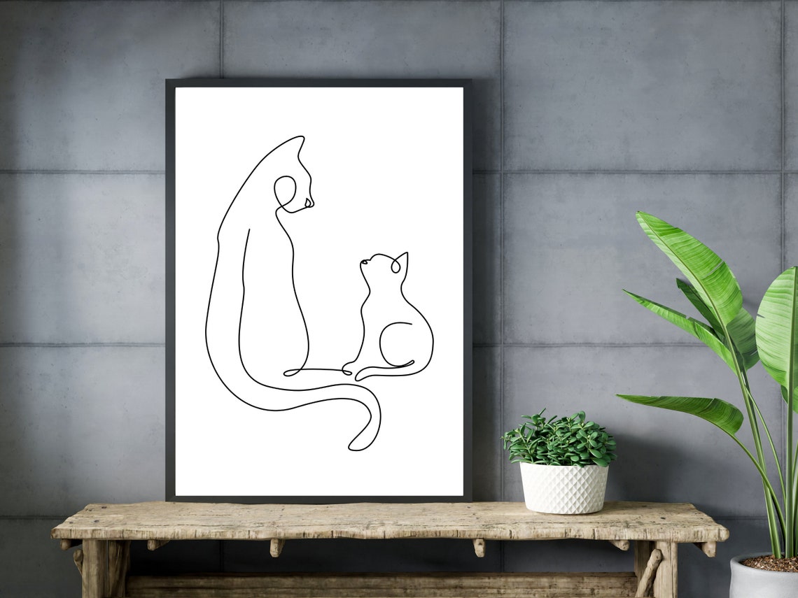 Two Cats Single Line Art Minimalist Cat Lover Gift Cute Pet Poster - Image 3