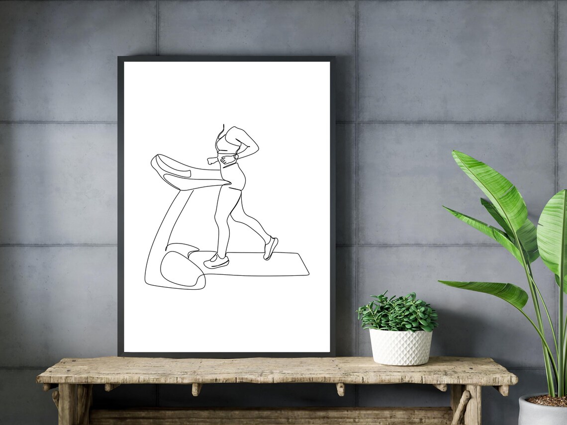 Treadmill Runner Line Art Woman Fitness Gym Workout Decor Poster - Image 3