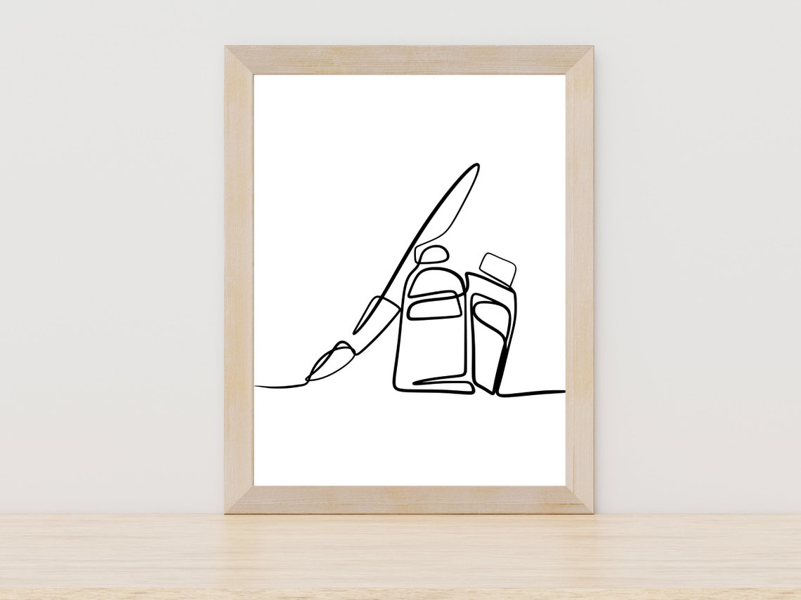 Vintage Fountain Pen and Ink Bottle Single Line Drawing Poster