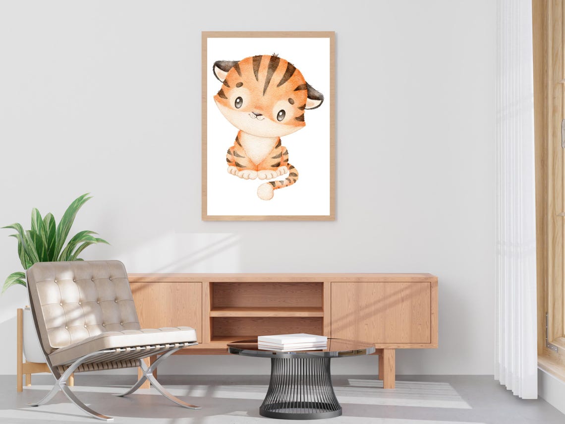Baby Tiger Cub Watercolor Nursery Art Print Cute Animal Wall Decor - Image 4