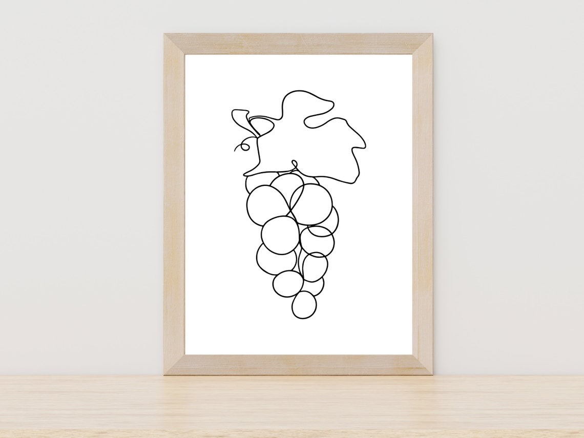 Wine Grapes One Line Art Vine Kitchen Bar Decor Wall Art Gift