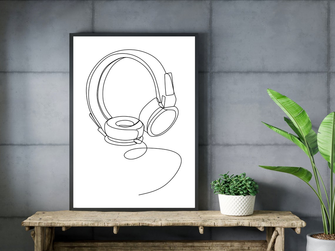 Continuous Line Headphones Minimalist Music Room Wall Poster - Image 3