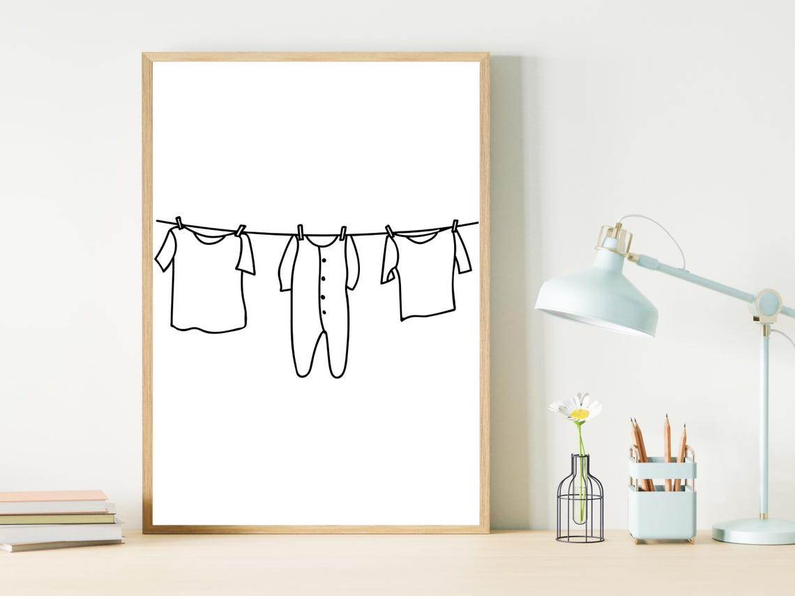 Baby Clothes On Clothesline Line Art Nursery Laundry Room Decor Poster - Image 2