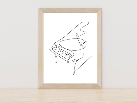 Grand Piano Single Line Drawing Minimalist Music Room Art Poster
