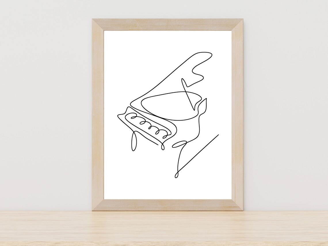 Grand Piano Single Line Drawing Minimalist Music Room Art Poster