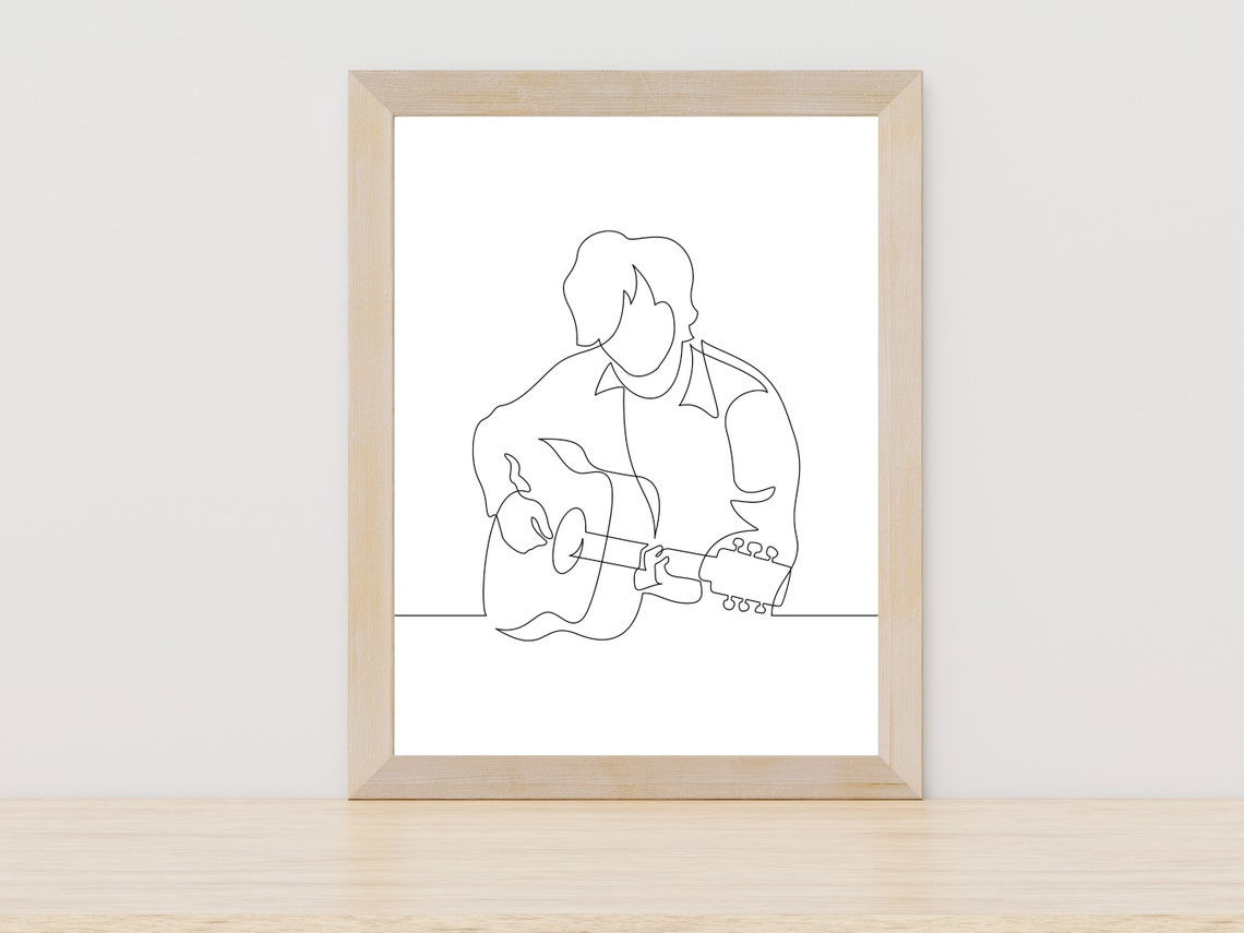Man Playing Guitar Minimalist Line Art For Musician Gift Poster