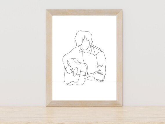 Man Playing Guitar Minimalist Line Art For Musician Gift Poster