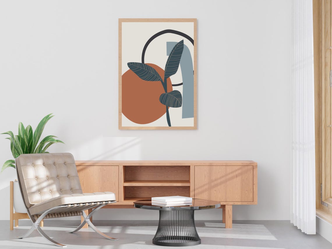 Terracotta Sun Botanical Abstract Art Print Mid Century Modern Decor - Image 4