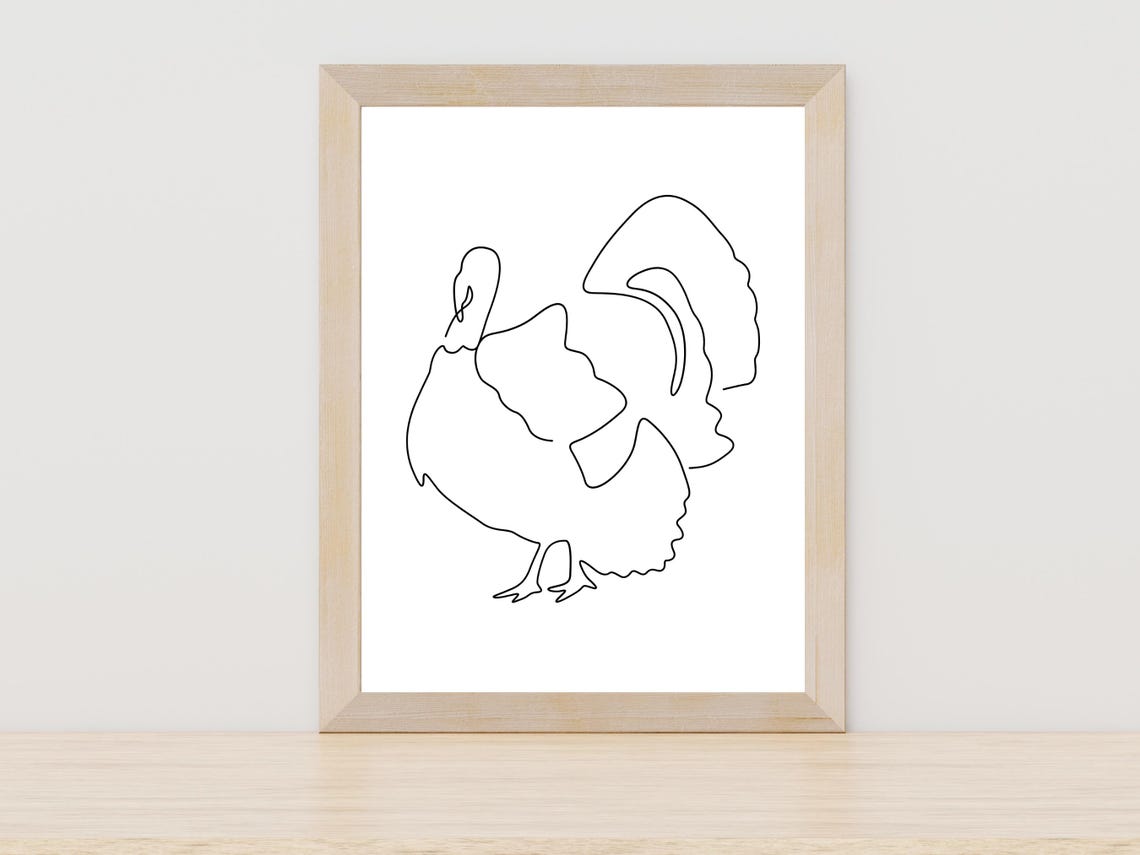 Turkey One Line Drawing Minimalist Thanksgiving Farm Bird Print