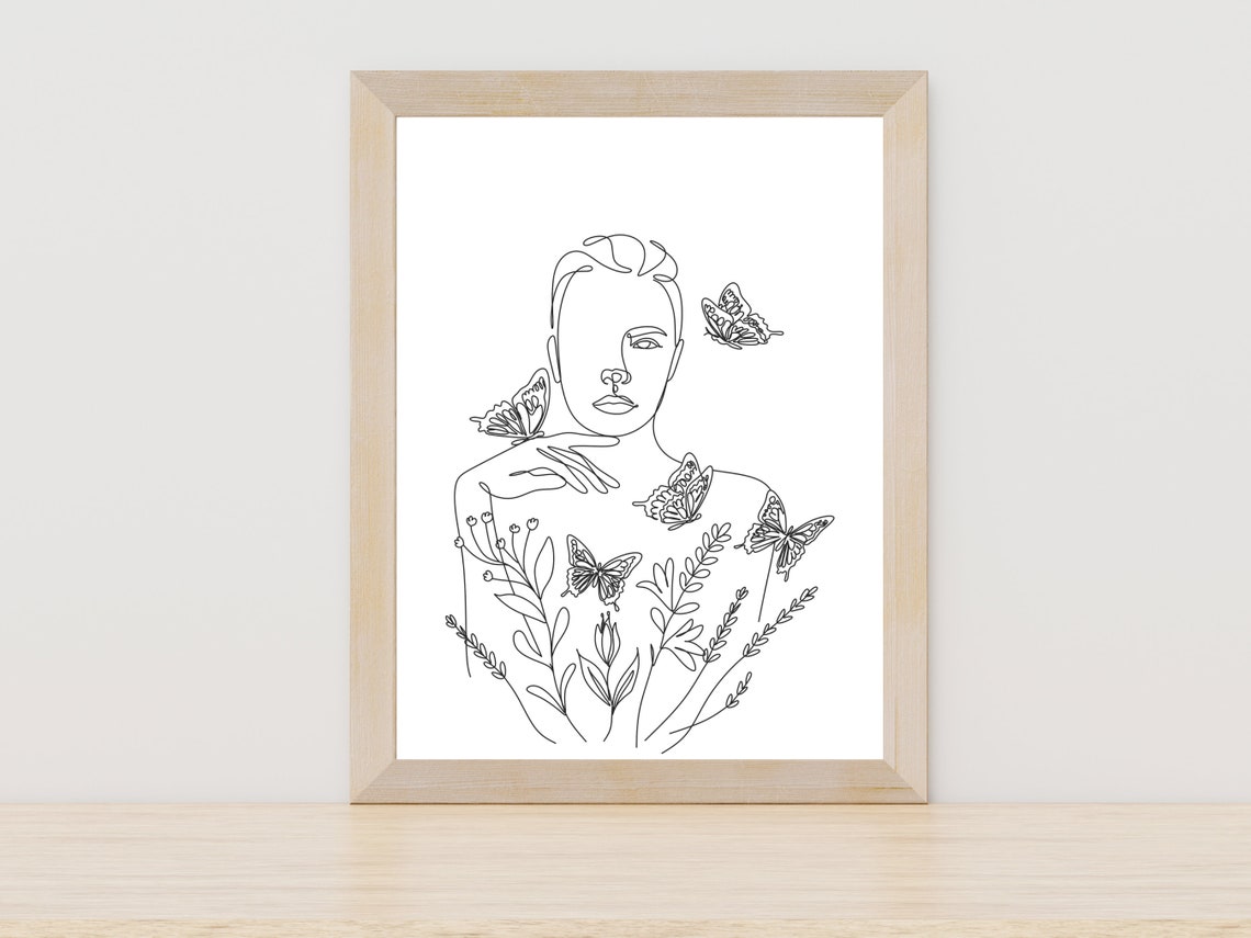 Floral Woman Line Art Woman With Butterflies Line Art Female Body Line Art Minimalist Floral Poster Floral Woman Line Art Woman Line Art