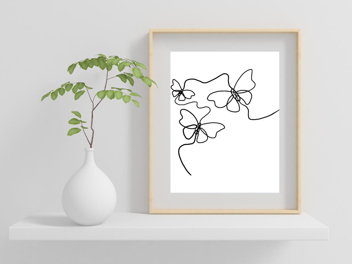 Three Butterflies Continuous Line Art Minimalist Nature Wall Poster - Image 2