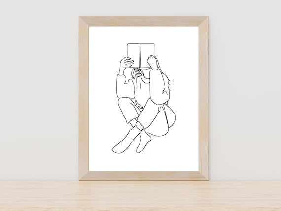 Woman Reading Book Covering Face Cozy Reader Line Art Poster