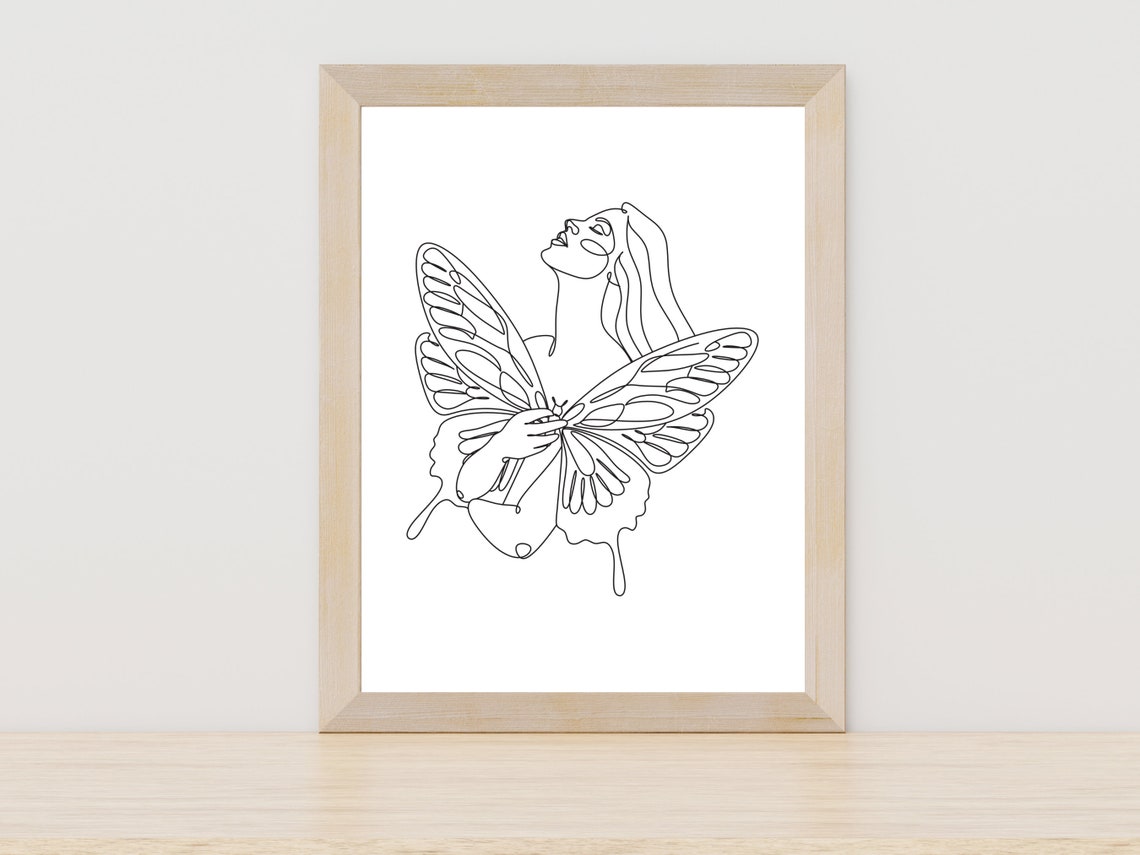 Woman With Butterfly Wings Minimalist Line Art Freedom Poster