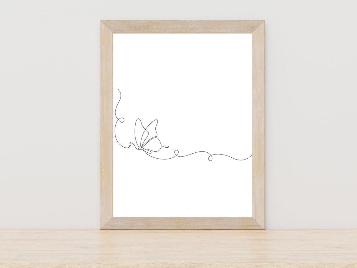 Graceful Minimal Butterfly Side Profile on a Thread Line Art Poster