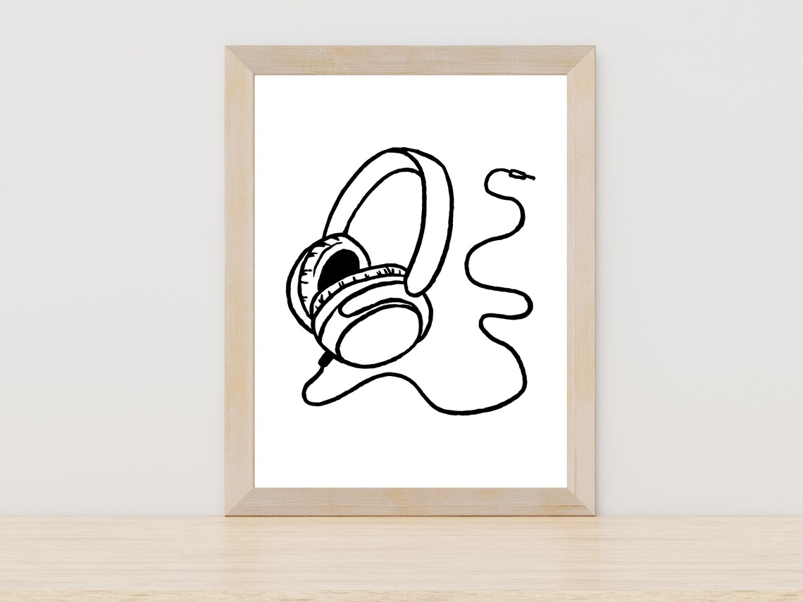 Headphones Minimalist Line Art Drawing Music Lover Wall Poster