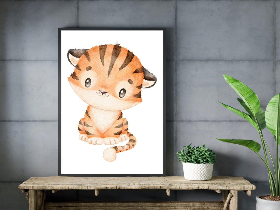 Baby Tiger Cub Watercolor Nursery Art Print Cute Animal Wall Decor - Image 3