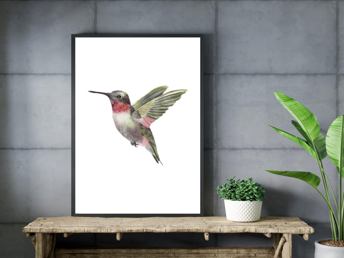 Ruby Throated Hummingbird Watercolor Bird Flight Fine Art Print - Image 3