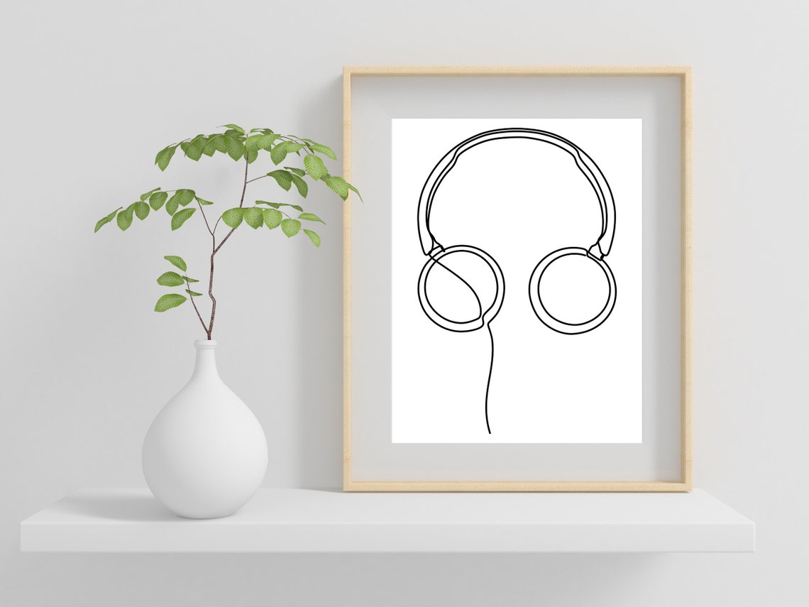 Over Ear Headphones Front One Line Art Music Room Wall Decor Poster - Image 2