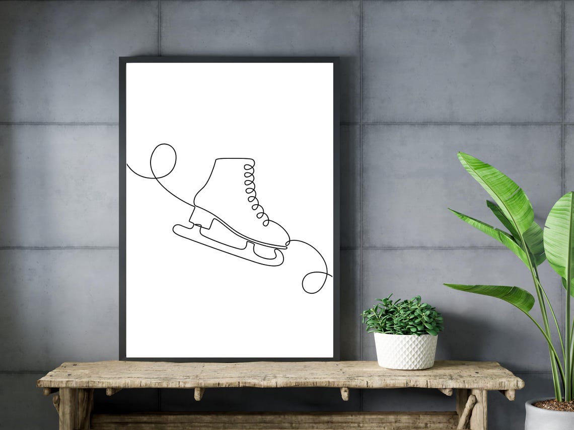 Single Ice Skate Swirl Minimalist One Line Art Winter Poster - Image 3